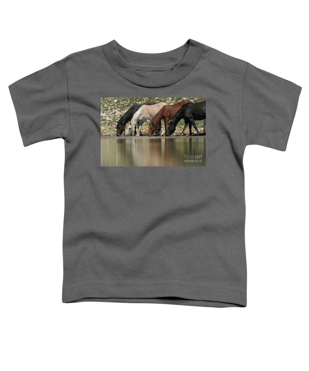 00340044 Toddler T-Shirt featuring the photograph Wild Mustangs Drinking by Yva Momatiuk and John Eastcott