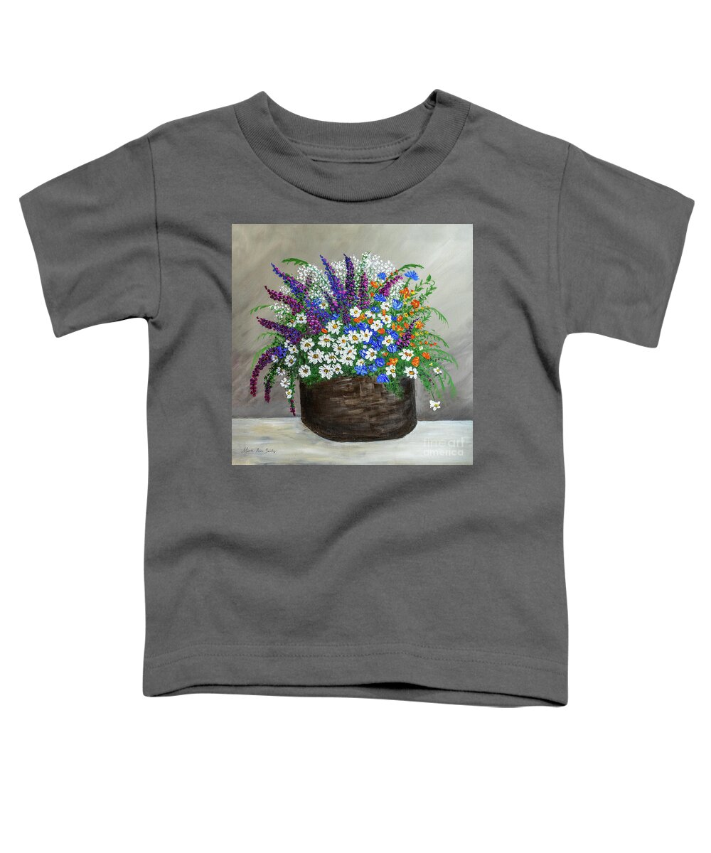 Floral Toddler T-Shirt featuring the painting Wildflower Basket Acrylic Painting A61318 by Mas Art Studio