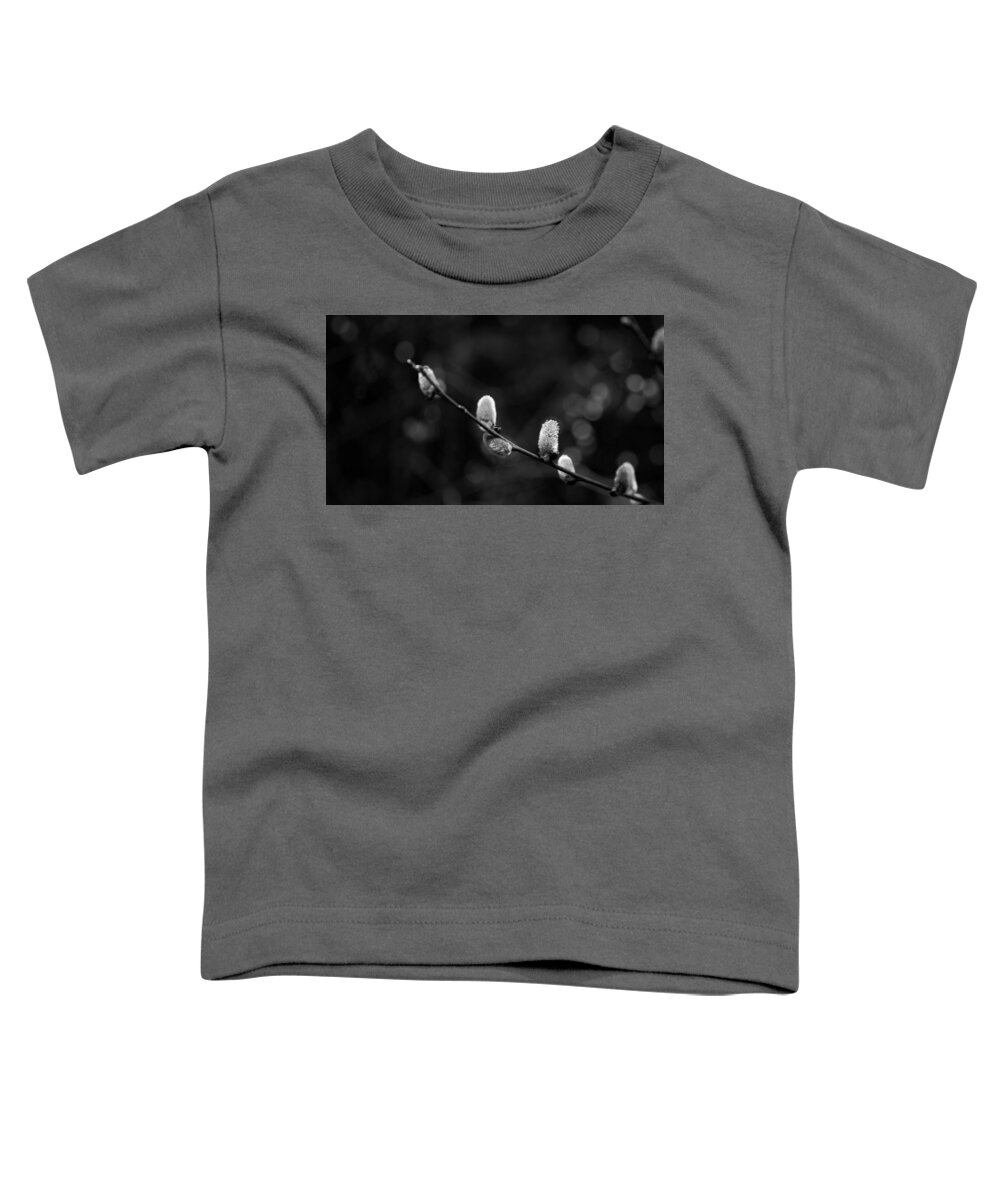 Willow Catkin Toddler T-Shirt featuring the photograph Willow Catkin - Bw by Andreas Levi