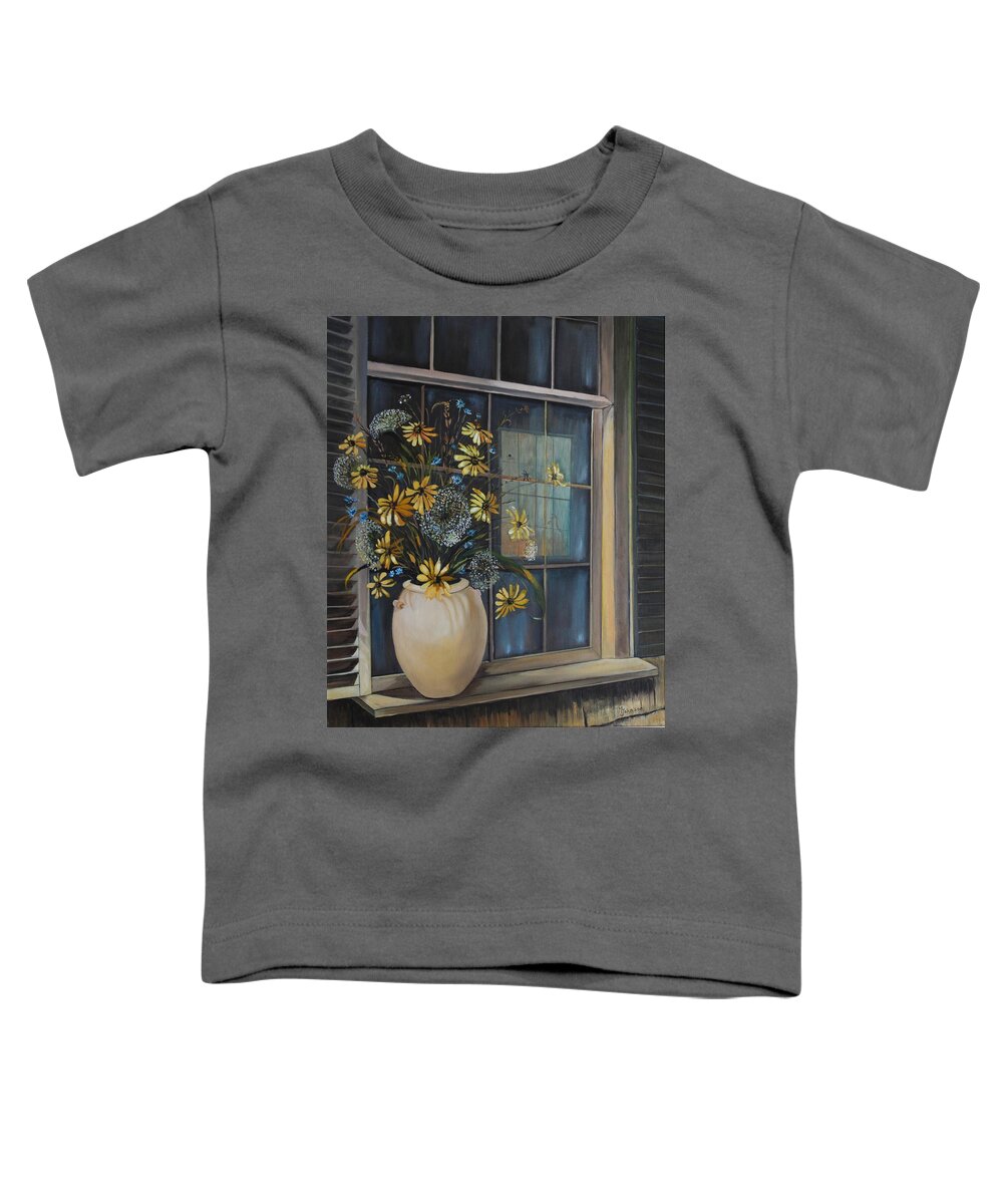 Wild Flowers Toddler T-Shirt featuring the painting Window Dressing - LMJ by Ruth Kamenev