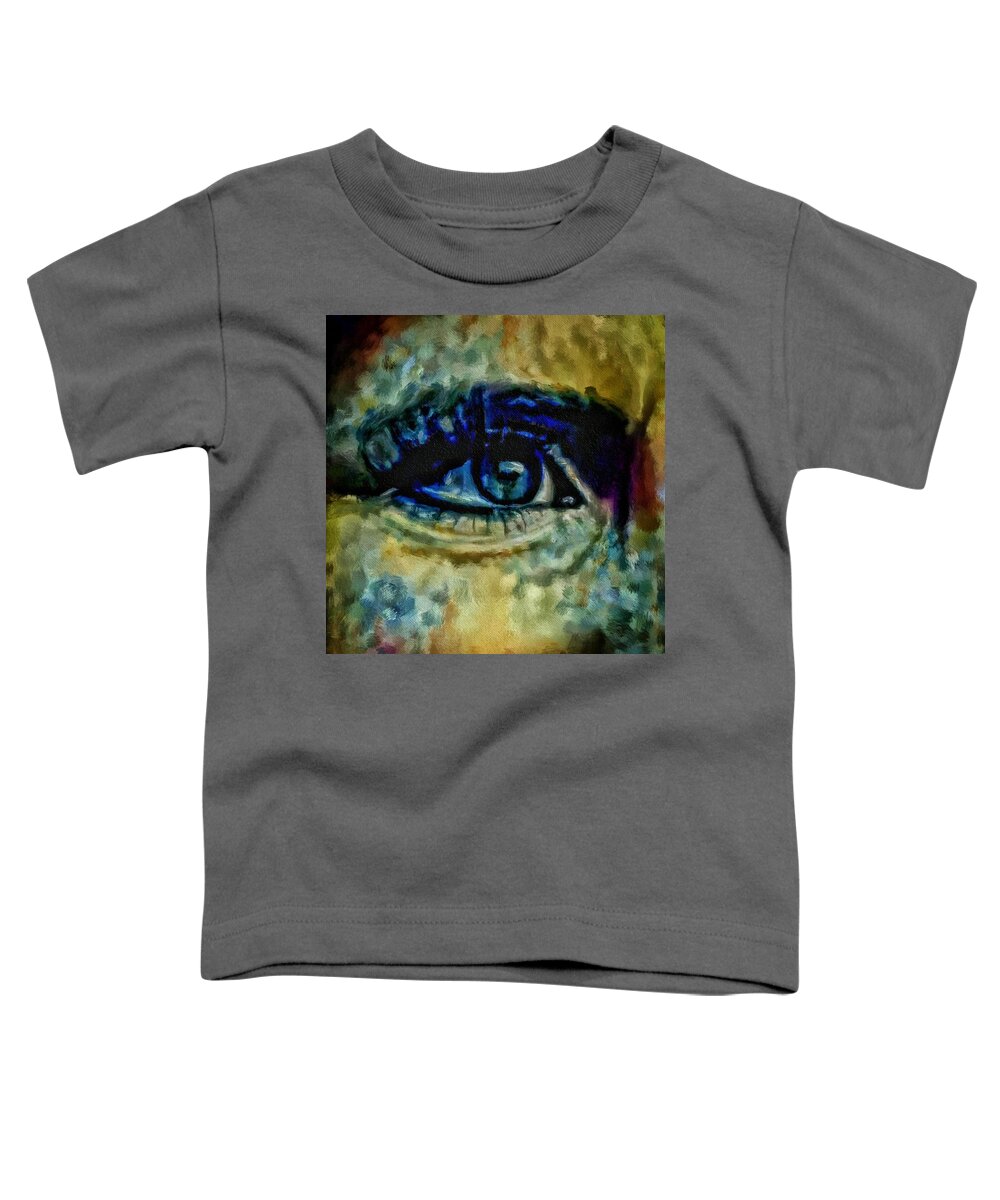 Windows Into The Soul Eye Painting Closeup Toddler T-Shirt featuring the painting Windows Into The Soul Eye Painting Closeup All Seeing Eye In Blue Pink Red Magenta Yellow Eye Of Go by MendyZ