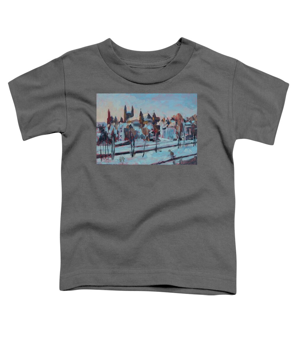 Maastricht Toddler T-Shirt featuring the painting Winter Basilica Our Lady Maastricht by Nop Briex