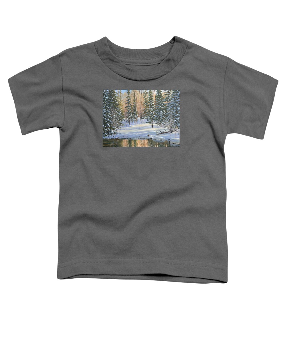 Jake Vandenbrink Toddler T-Shirt featuring the painting Winter Reflections by Jake Vandenbrink