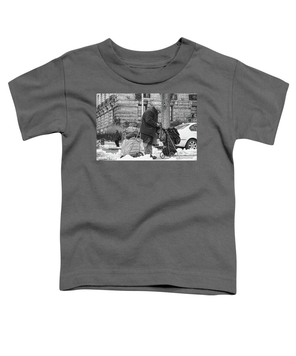 New Jersey Toddler T-Shirt featuring the photograph Winter Snow Homeless NYC Black W by Chuck Kuhn