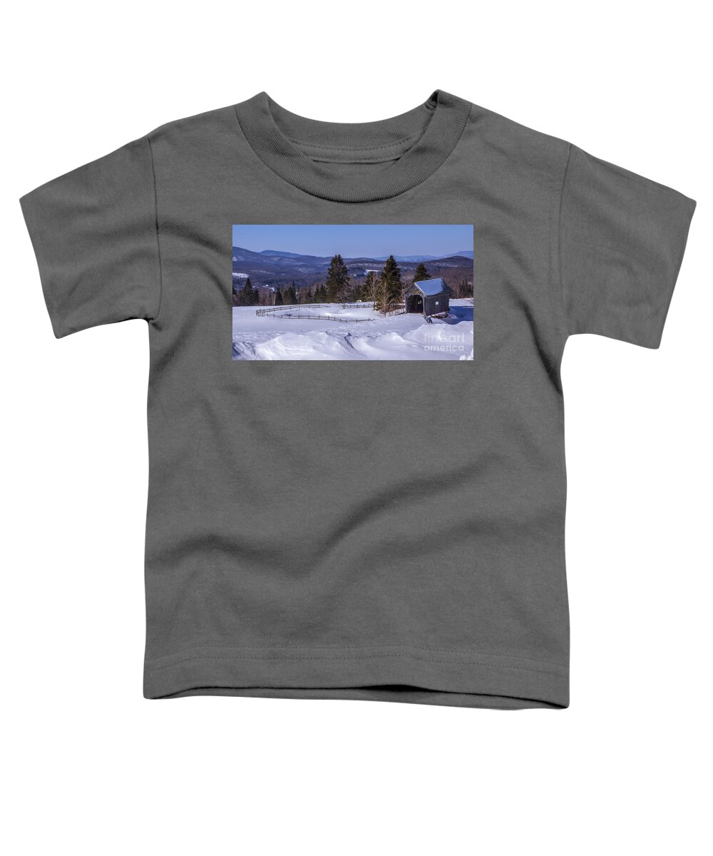 Foster Covered Bridge Toddler T-Shirt featuring the photograph Winter time at the Foster Covered Bridge by Scenic Vermont Photography