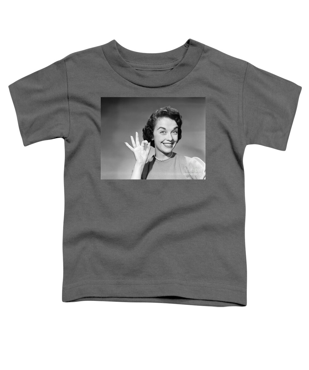 1950s Toddler T-Shirt featuring the photograph Woman Making Ok Sign, C.1950s by Debrocke/ClassicStock