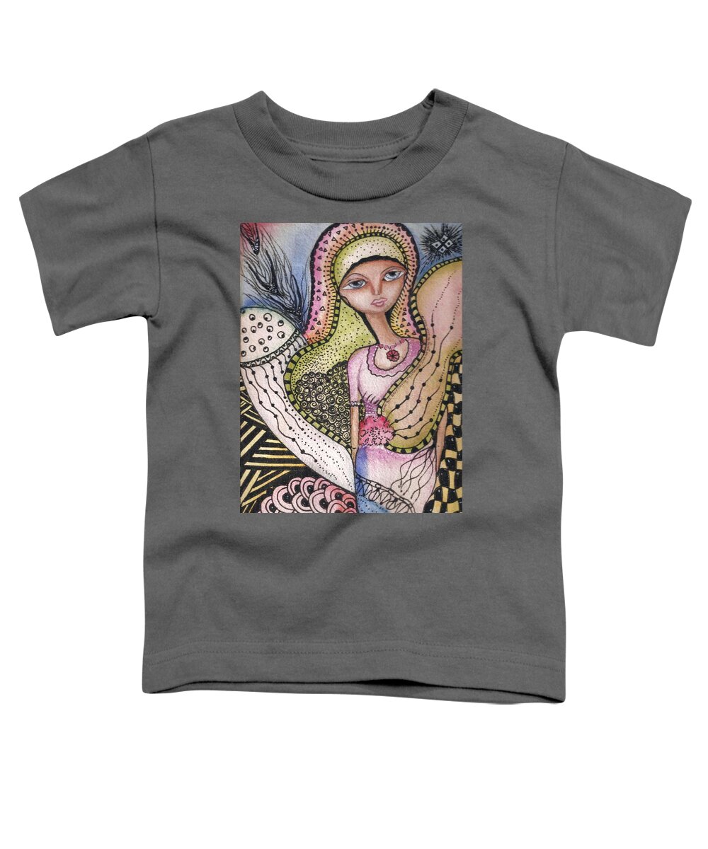 Woman Toddler T-Shirt featuring the mixed media Woman with large eyes by Prerna Poojara