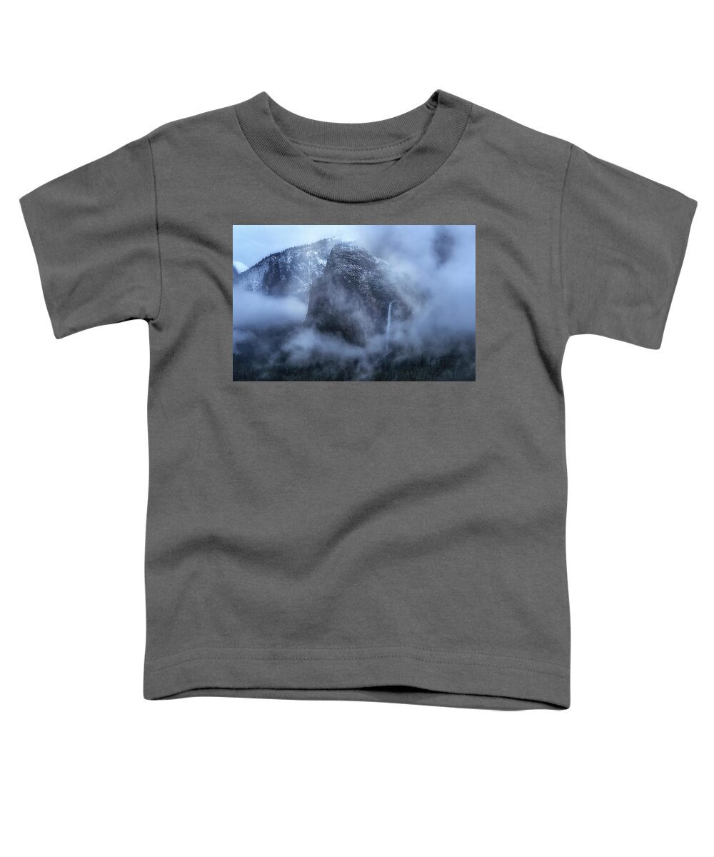 Bridalveil Falls Toddler T-Shirt featuring the photograph Wrapped in Fog by Nicki Frates