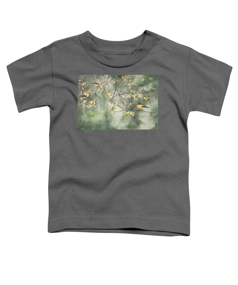 Yellow Finch Toddler T-Shirt featuring the painting Yellow Finch by Mary McCullah