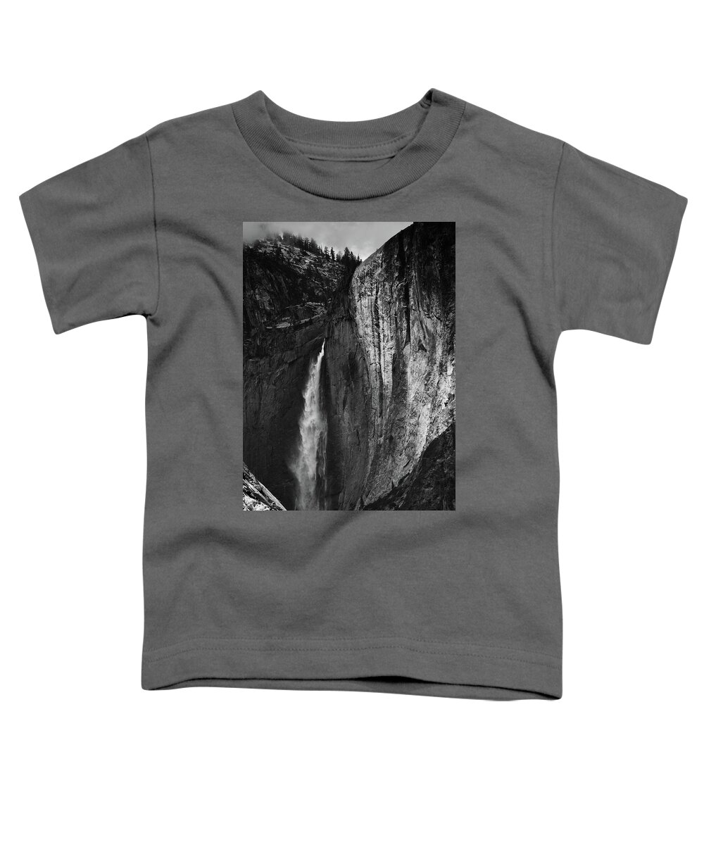 Yosemite National Park Toddler T-Shirt featuring the photograph Yosemite Falls Shadows Black White by Kyle Hanson