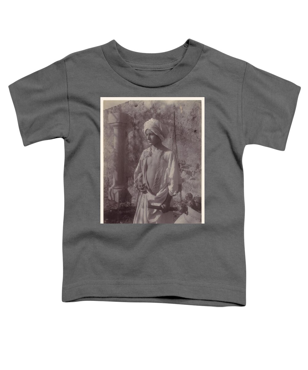 [young Man In White Robe And Head Gear Holding Scabbard Toddler T-Shirt featuring the painting Young Man in White Robe and Head Gear Holding Scabbard by MotionAge Designs