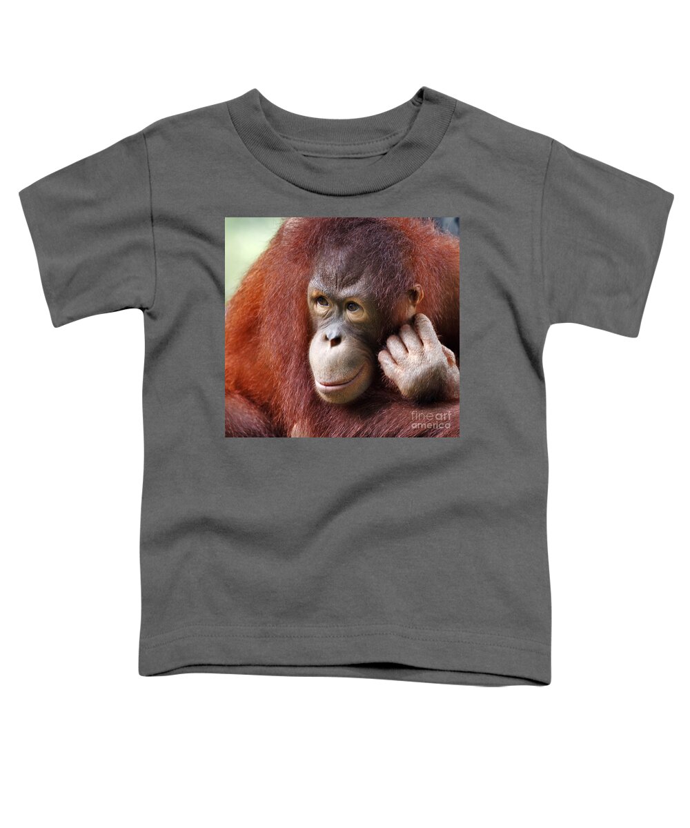 Animal Toddler T-Shirt featuring the photograph Young Orang Utan Looking Thoughtful by Louise Heusinkveld