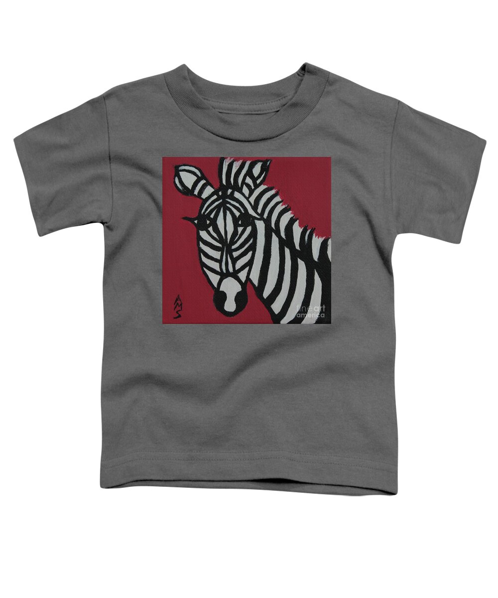 Black Toddler T-Shirt featuring the painting Zena Zebra by Annette M Stevenson
