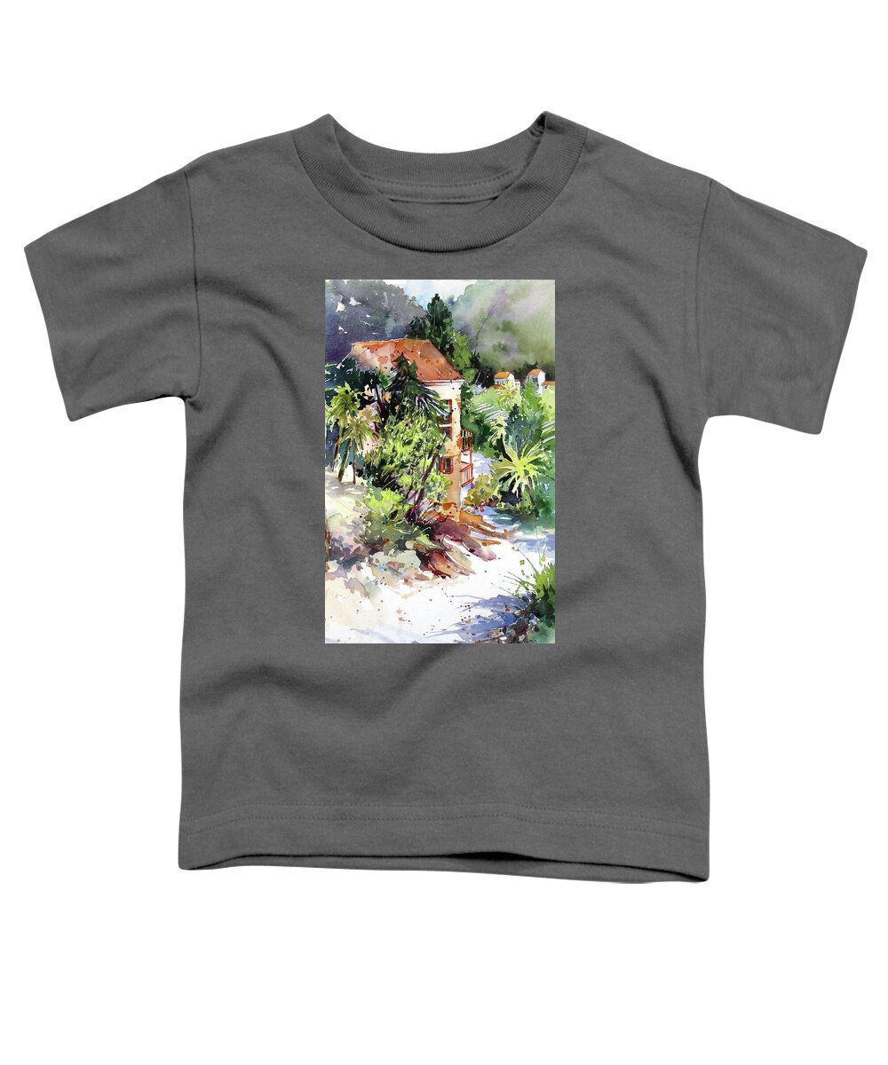 Watercolor Toddler T-Shirt featuring the painting Zig Zag Stroll Into Town by Rae Andrews