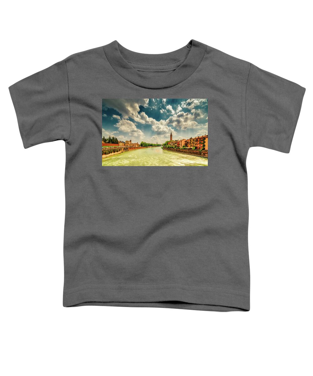 Adige Toddler T-Shirt featuring the photograph Adige river in Verona #1 by Vivida Photo PC