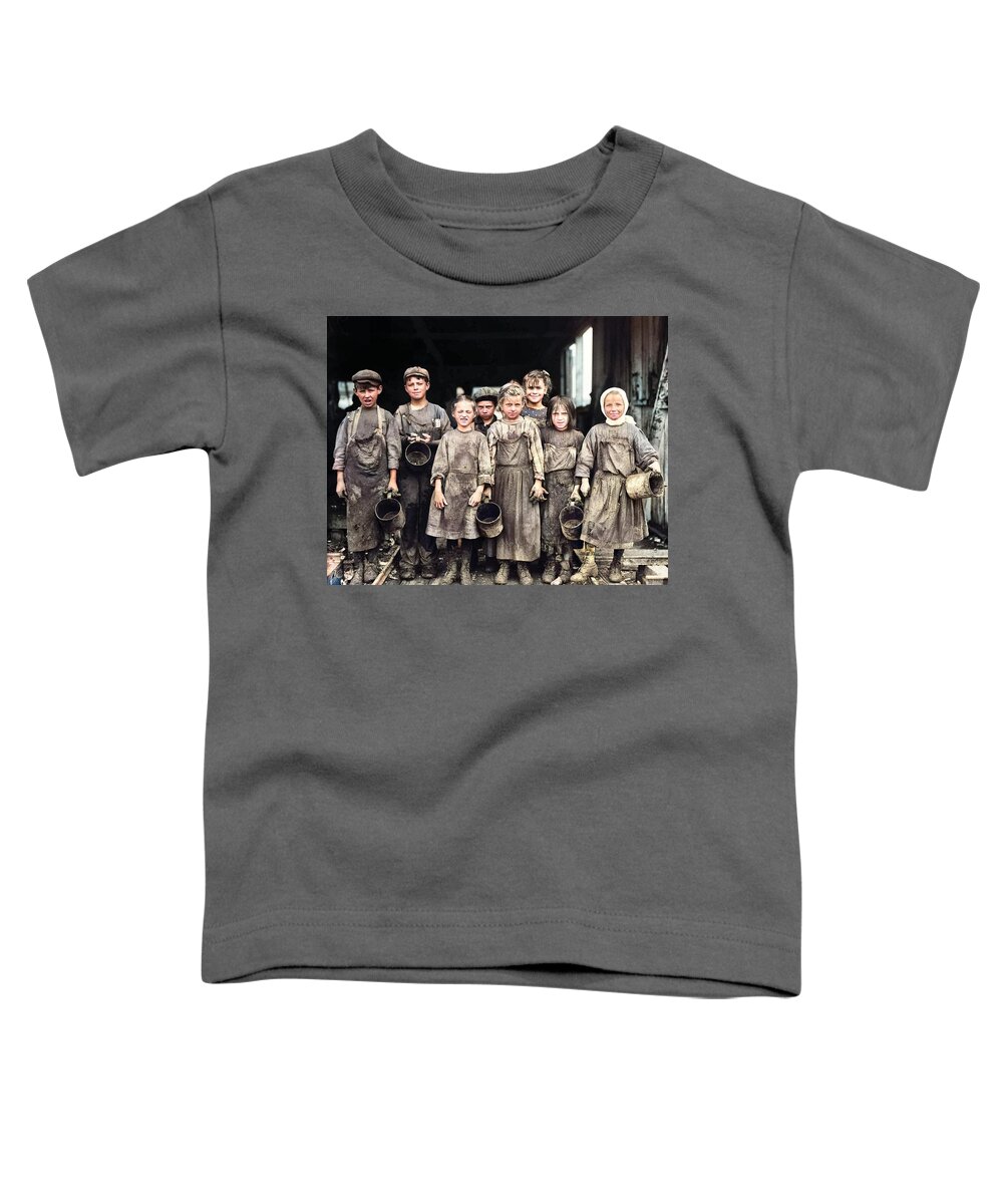 Colorized Toddler T-Shirt featuring the painting Child labor photo Young Children factory workers Industrial Revolution 1890 2 colorized by Ahmet Asa #1 by Celestial Images
