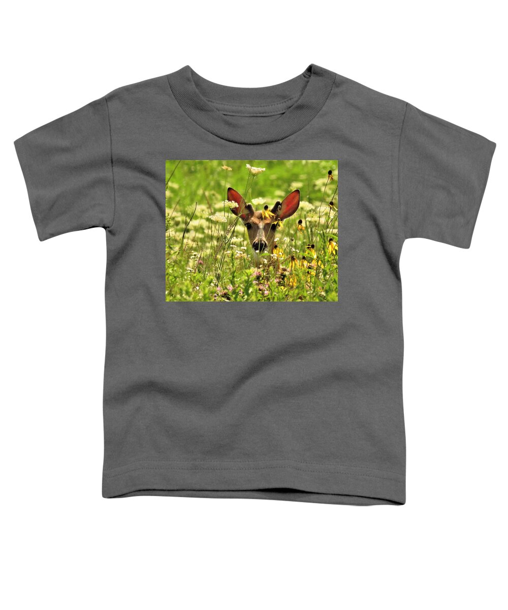 Deer Toddler T-Shirt featuring the photograph Deer on the Prairie #1 by Lori Frisch