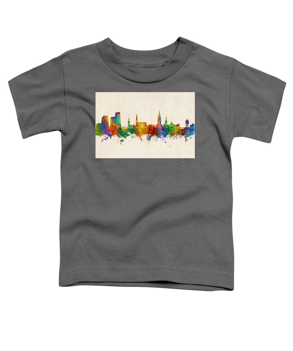 Groningen Toddler T-Shirt featuring the digital art Groningen The Netherlands Skyline #1 by Michael Tompsett