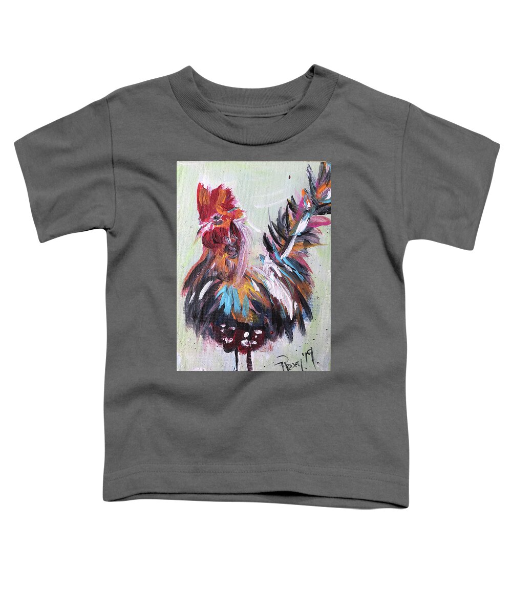 Rooster Toddler T-Shirt featuring the painting Morning Fluff #1 by Roxy Rich