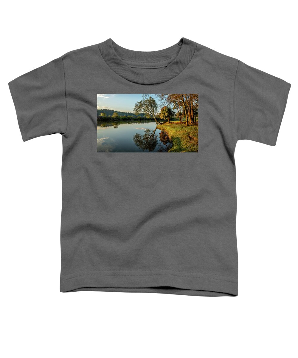 Anchor Park Toddler T-Shirt featuring the photograph Morning Reflections #1 by Marcy Wielfaert