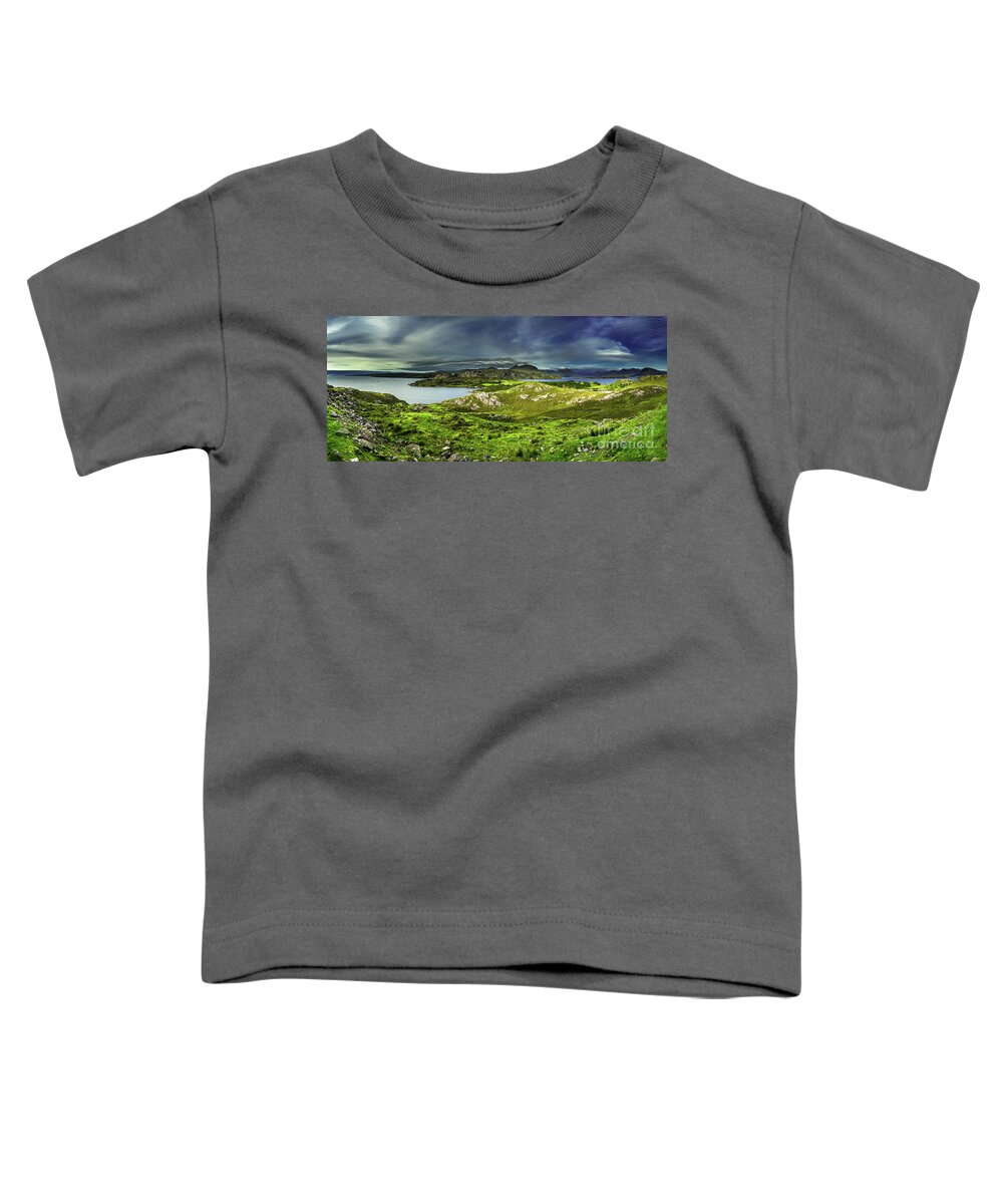 Agriculture Toddler T-Shirt featuring the photograph Scenic Coastal Landscape With Remote Village Around Loch Torridon And Loch Shieldaig In Scotland by Andreas Berthold