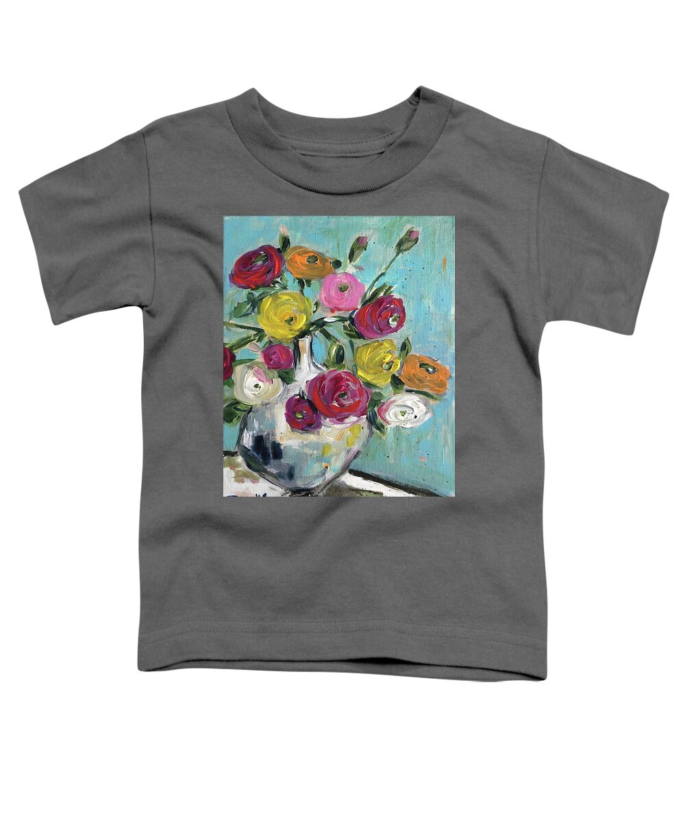 Ranunculas Toddler T-Shirt featuring the painting Smiling Ranunculas by Roxy Rich