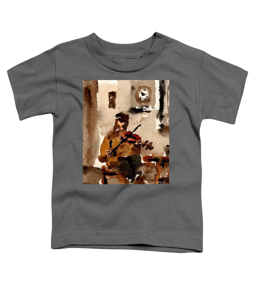  Irish Toddler T-Shirt featuring the painting The Fiddle player 2 by Val Byrne