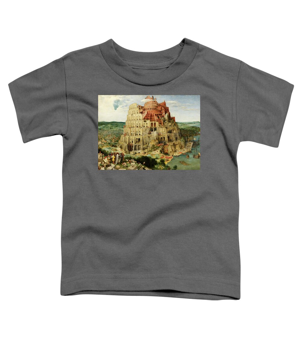 Pieter Bruegel The Elder. Tower Of Babel Toddler T-Shirt featuring the painting Tower of Babel #2 by Pieter Bruegel the Elder