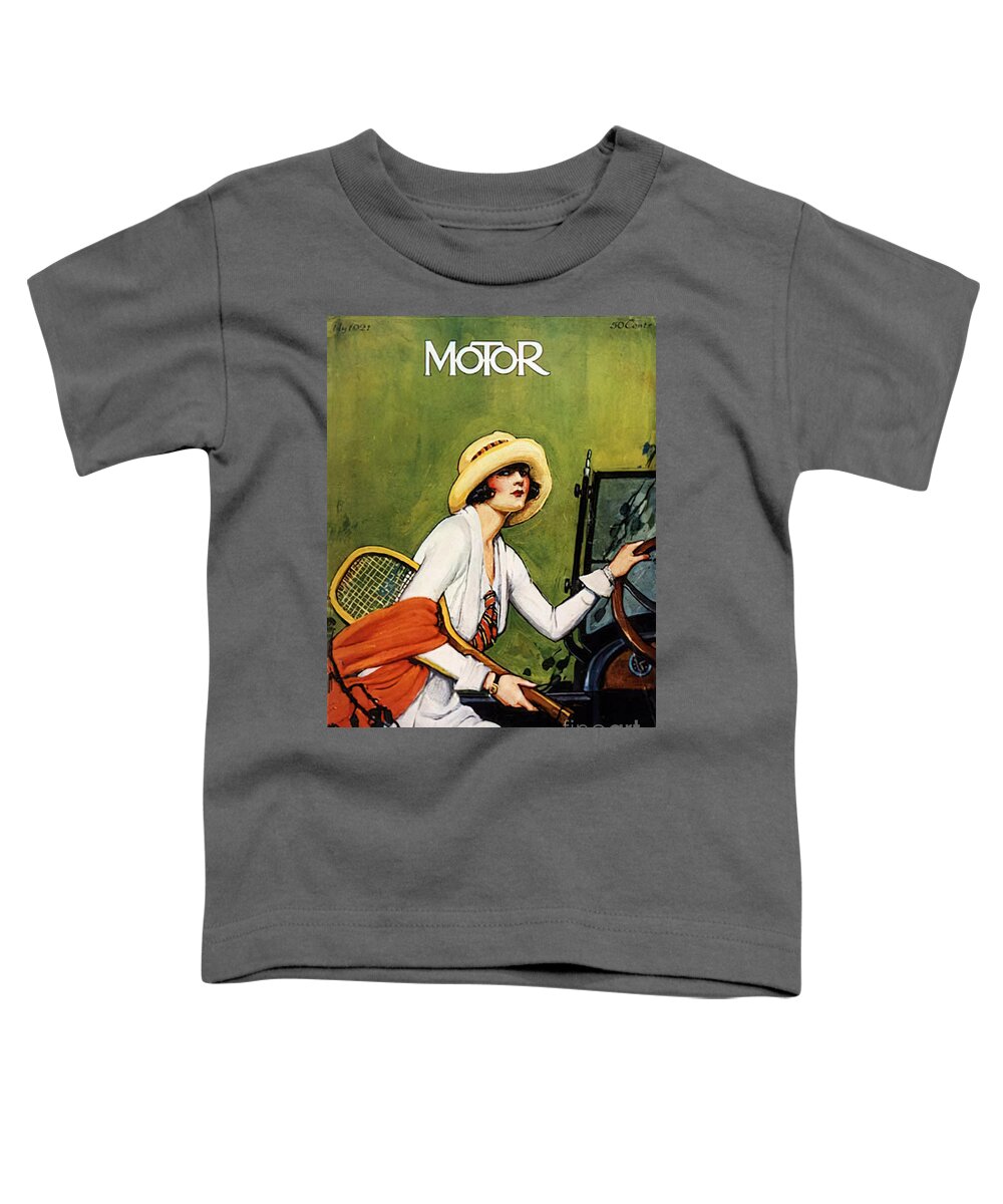 Vintage Toddler T-Shirt featuring the mixed media 1920s Cover Motor Magazine Featuring Fashion Model And Roadster by Retrographs