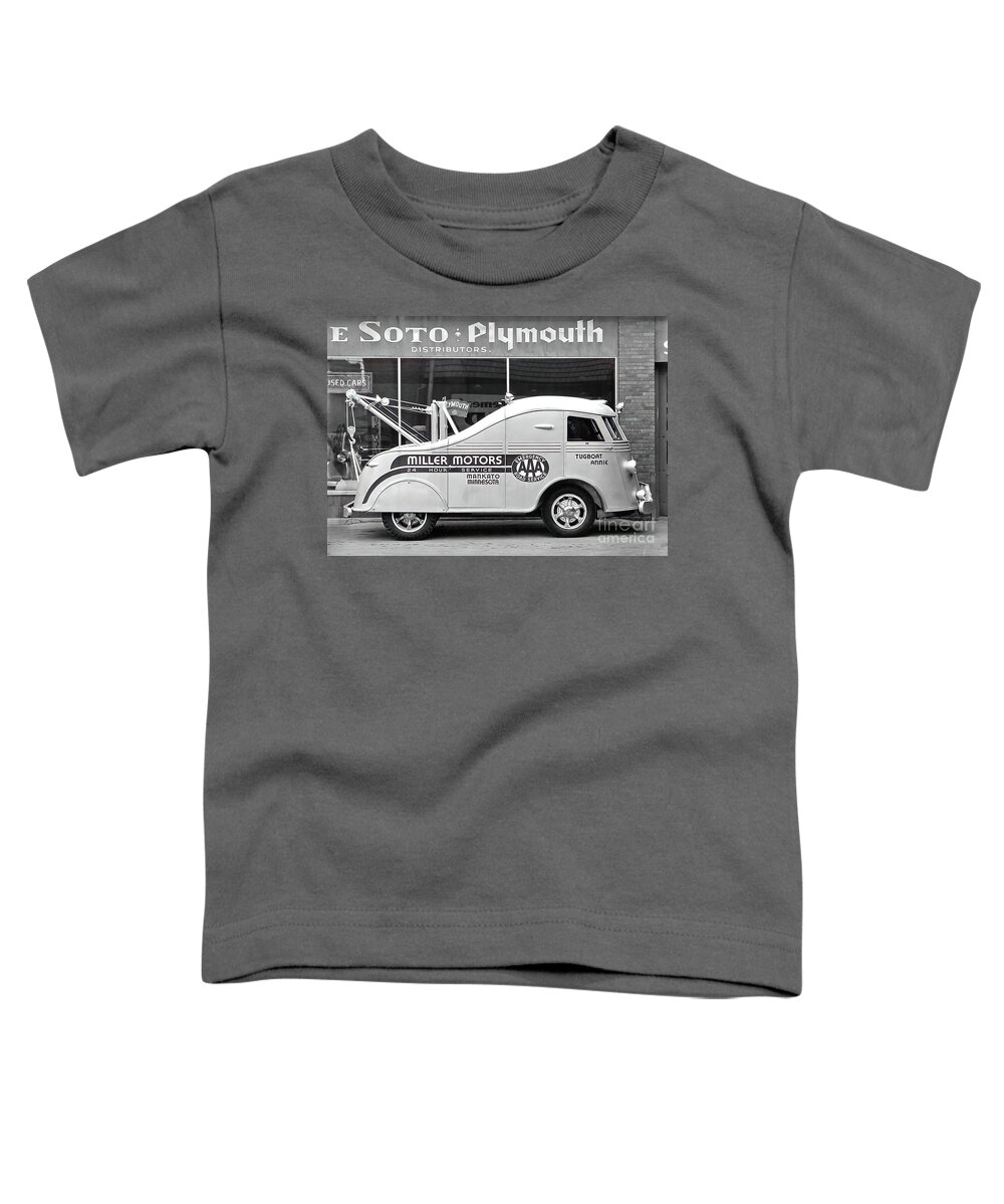 Vintage Toddler T-Shirt featuring the photograph 1940s Desoto Plymouth Miller Motors Art Deco Tow Truck by Retrographs