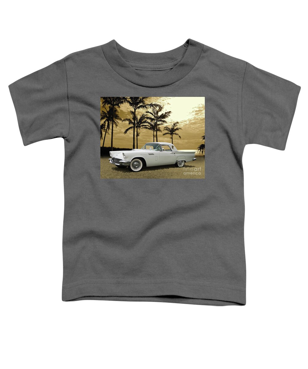 1957 Toddler T-Shirt featuring the photograph 1957 Thunderbird On The Naples Beach by Ron Long