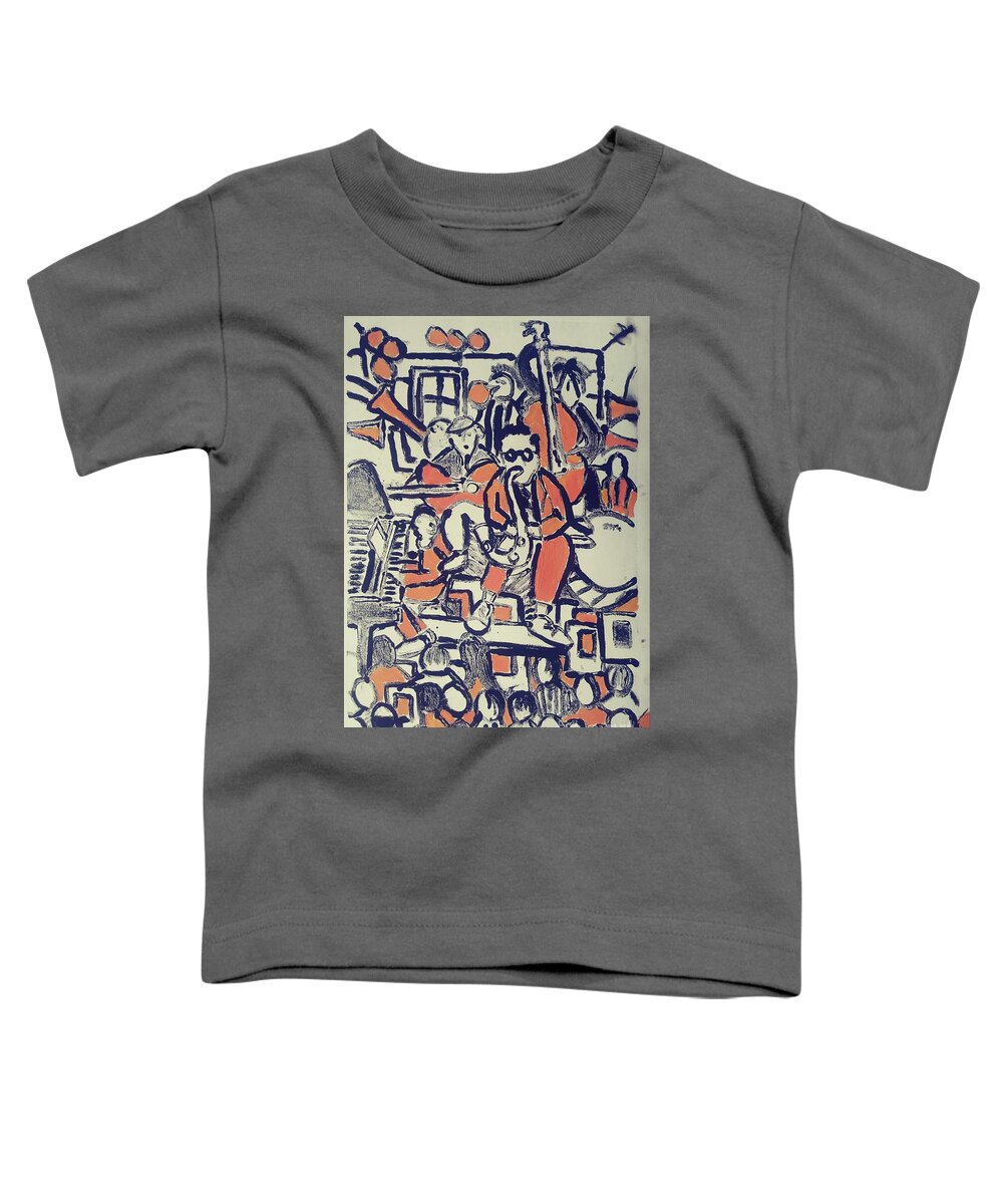 Mono Print Toddler T-Shirt featuring the painting Jazz Band #2 by Rodger Ellingson