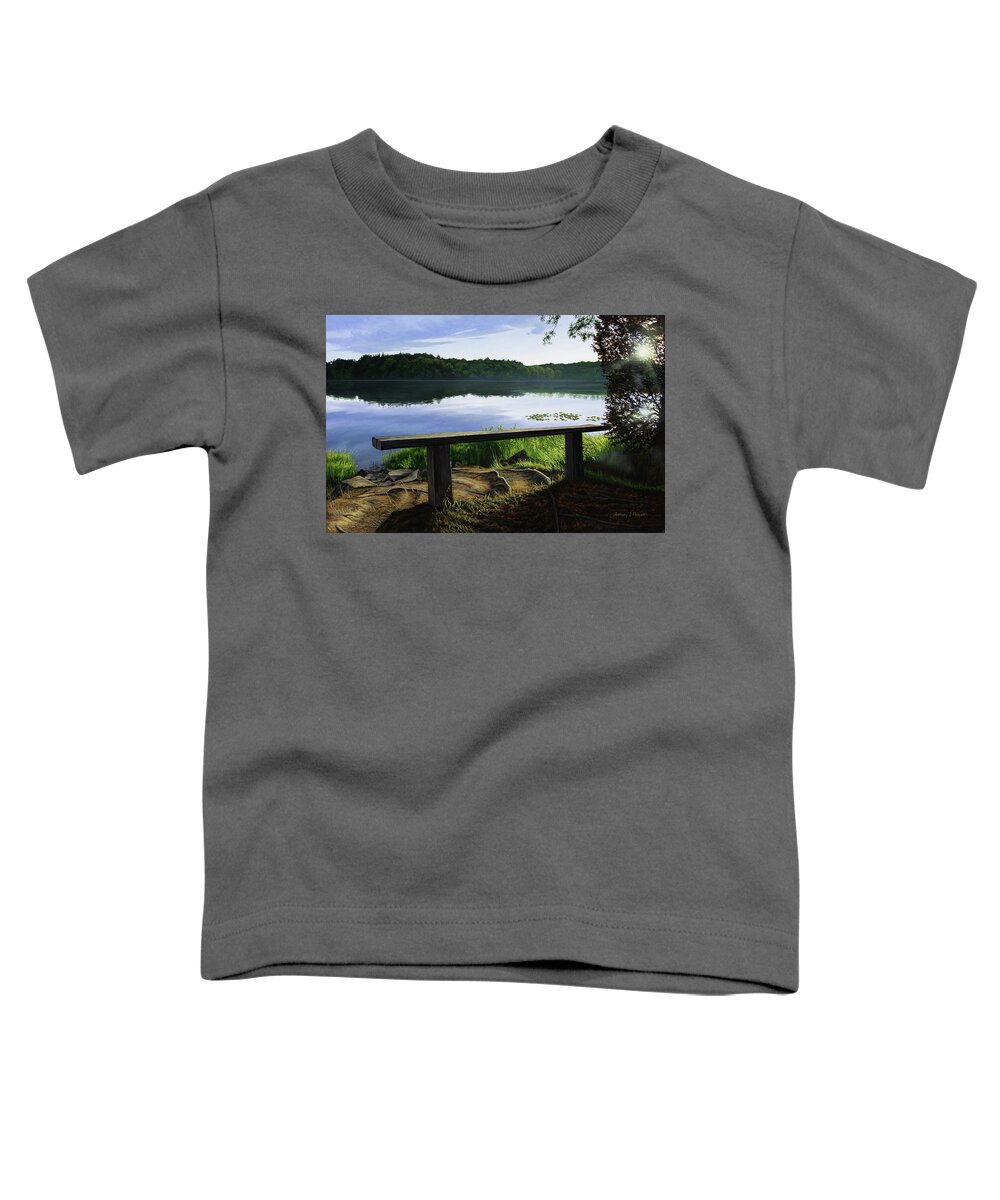 Landscape Toddler T-Shirt featuring the painting A Bench To Ponder by Anthony J Padgett