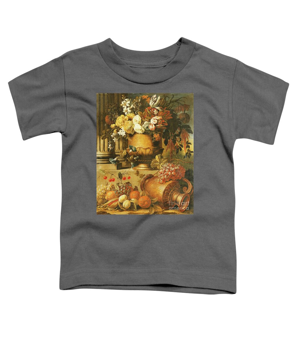 18th Century Toddler T-Shirt featuring the painting A Corncob And An Overturned Pitcher By An Obelisk And Two Fluted Columns In Landscapes by Gaspar Pieter Ii Verbruggen