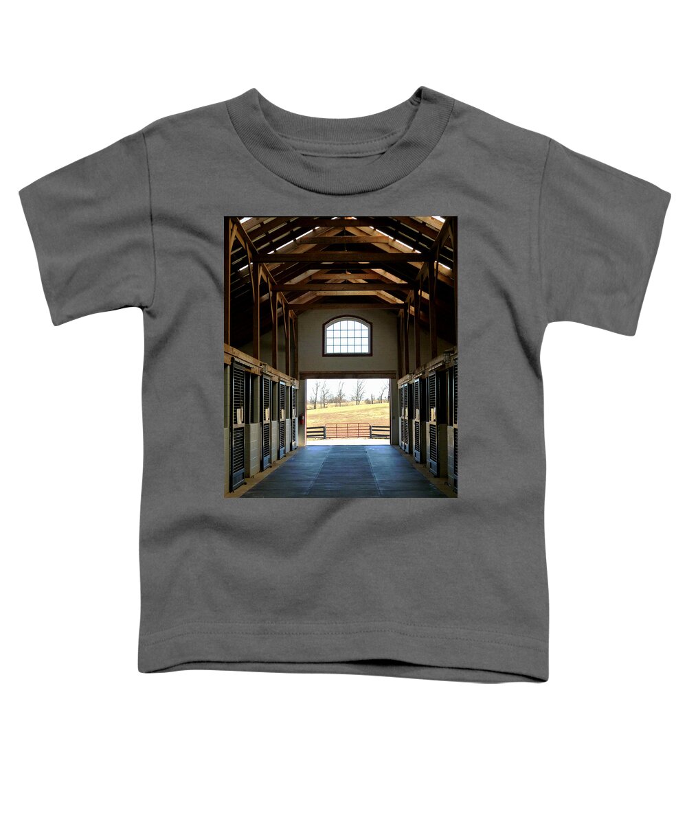 Kentucky Horse Barn Toddler T-Shirt featuring the photograph A Kentucky View from the Barn by Mike McBrayer