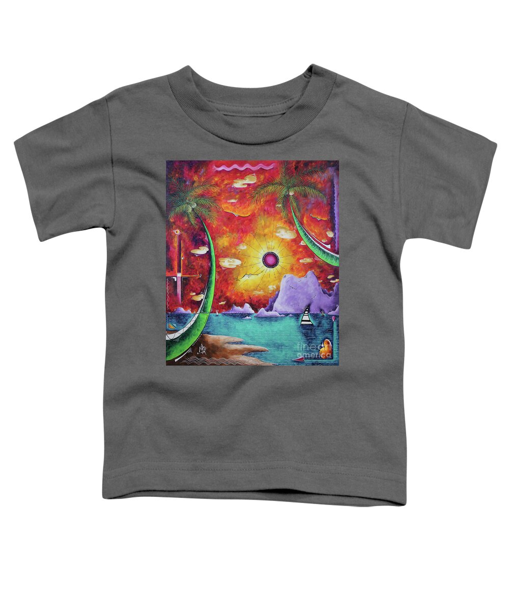 Tropical Toddler T-Shirt featuring the painting A stunning Tropical Surrealist Sunset Ocean Painting A World Awaits by MADART by Megan Aroon