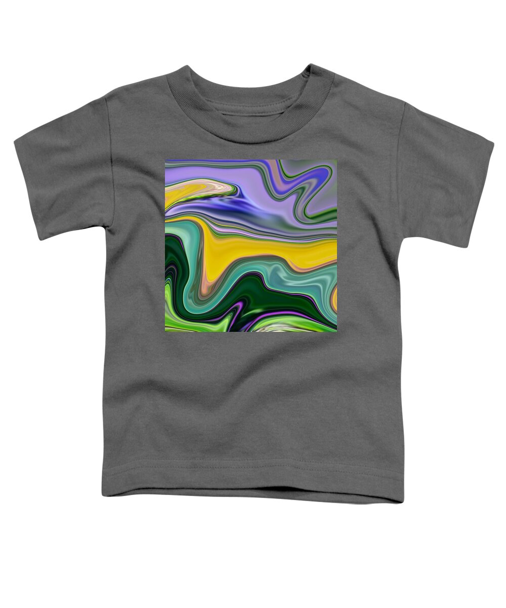 Abstract Toddler T-Shirt featuring the painting Abstract Art - Colorful Fluid Painting Marble Pattern Green and Yellow by Patricia Piotrak