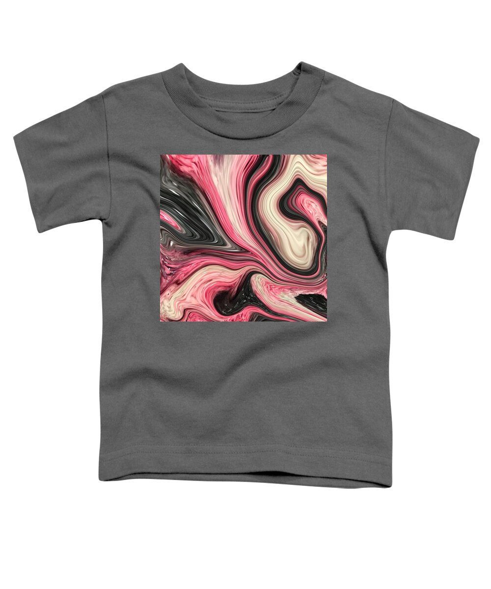 Abstract Toddler T-Shirt featuring the painting Abstract Art - Colorful Fluid Painting Marble Pattern Pink White and Black by Patricia Piotrak