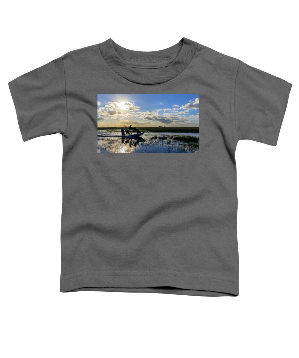 Airboat Toddler T-Shirt featuring the photograph Airboat at Sunset #660 by Michael Fryd