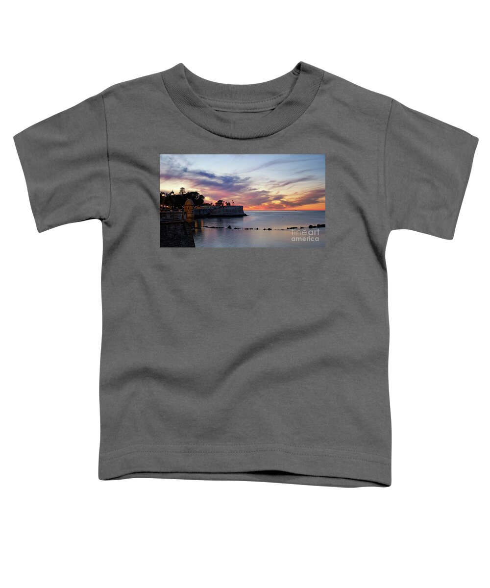 Illumination Toddler T-Shirt featuring the photograph Amazing and Colorful Cloudy Sky at Dusk over Candelaria Bulwark Cadiz by Pablo Avanzini