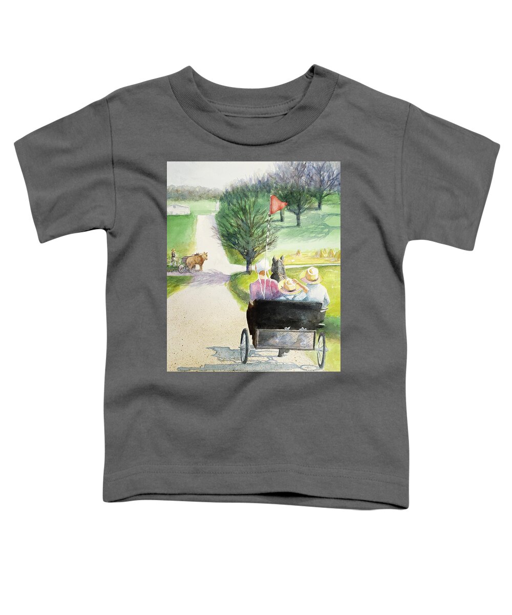 Amish Toddler T-Shirt featuring the painting Amish Buggy Ride by George Harth