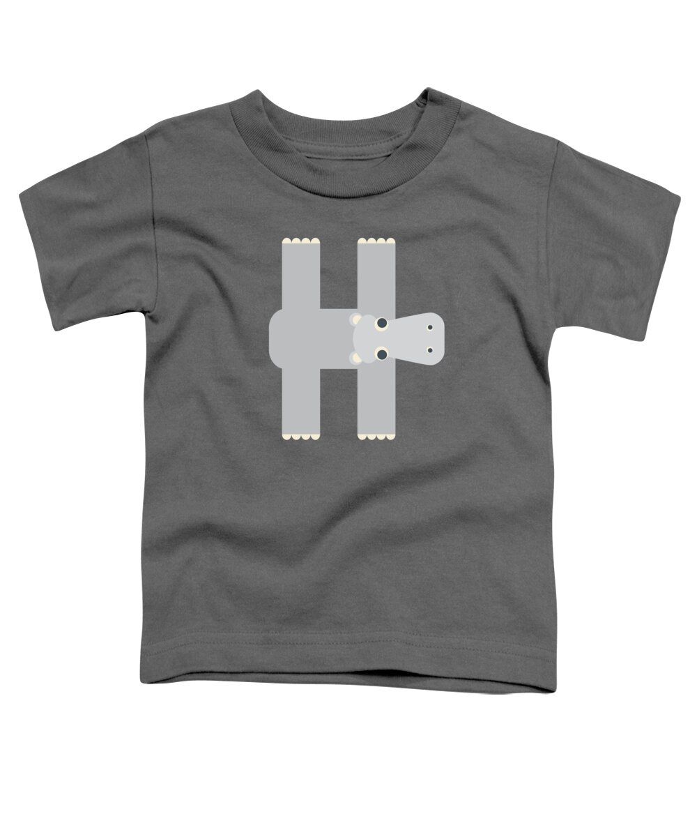 Animal Alphabet Toddler T-Shirt featuring the digital art Animal Alphabet - Letter H - Hippo Monogram by Jen Montgomery