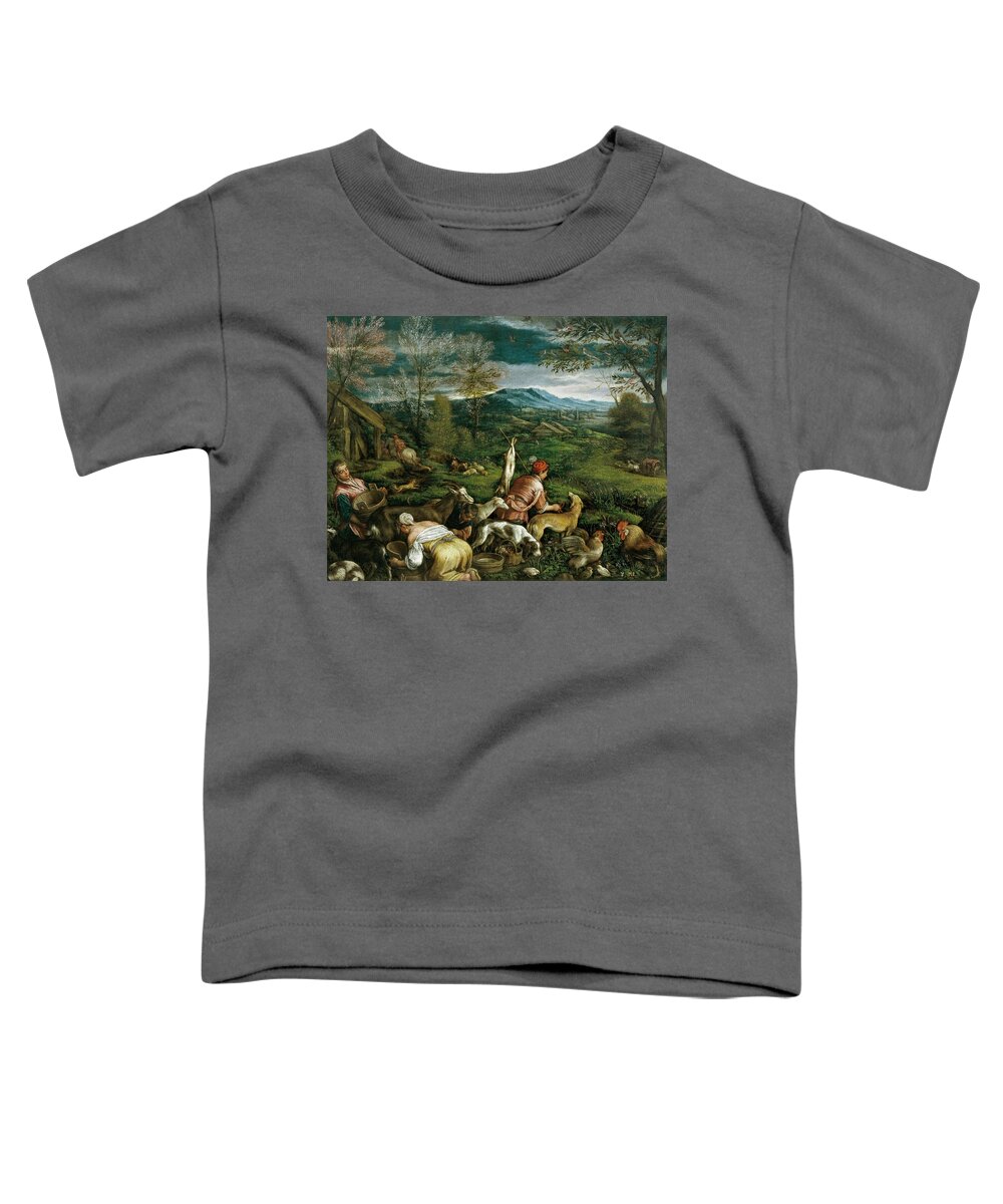 Anonimo (taller De Bassano) Toddler T-Shirt featuring the painting Anonymous -Workshop Bassano- / 'The Spring', Second half 16th century, Italian School. by Jacopo Bassano -c 1510-1592-