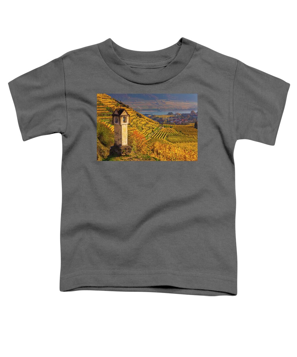 Estock Toddler T-Shirt featuring the digital art Austria, Lower Austria, Wachau, Spitz, Roten Tor Vineyards by Olimpio Fantuz