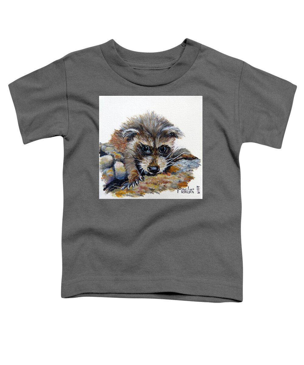 Raccoon Toddler T-Shirt featuring the painting Baby Raccoon by Marilyn McNish
