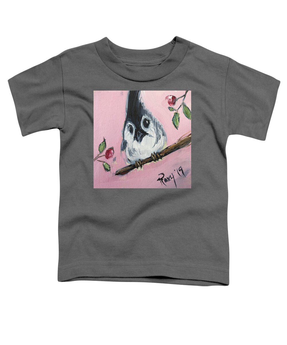 Titmouse Toddler T-Shirt featuring the painting Baby Tufted Tit Mouse by Roxy Rich