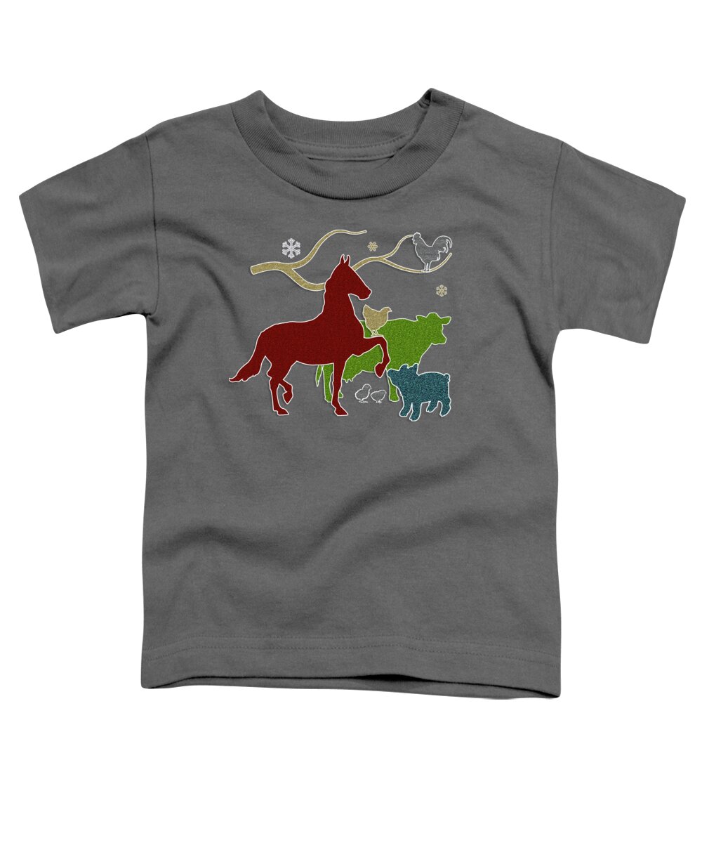 Christmas Toddler T-Shirt featuring the digital art Barnyard Peace on Earth by Doreen Erhardt