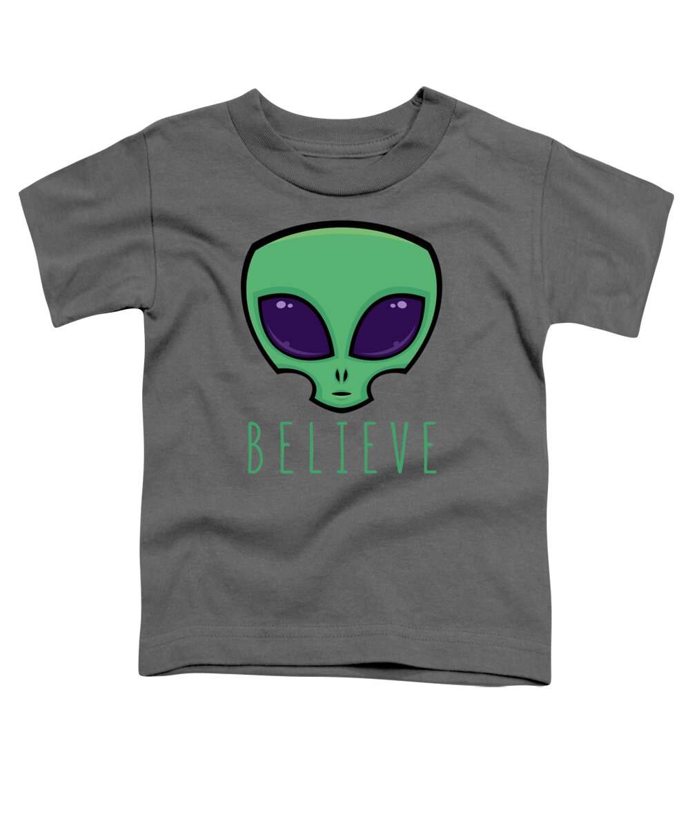Alien Toddler T-Shirt featuring the digital art Believe Alien Head by John Schwegel