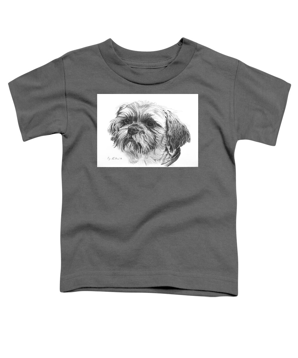 Dog Toddler T-Shirt featuring the drawing Beloved Pet Dog by Lynn Hansen