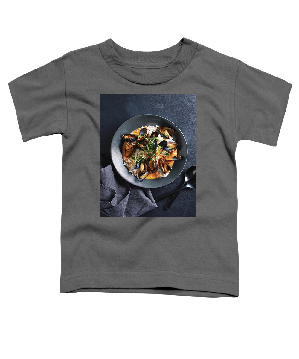 Red Toddler T-Shirt featuring the photograph Big mussels by Cuisine at Home
